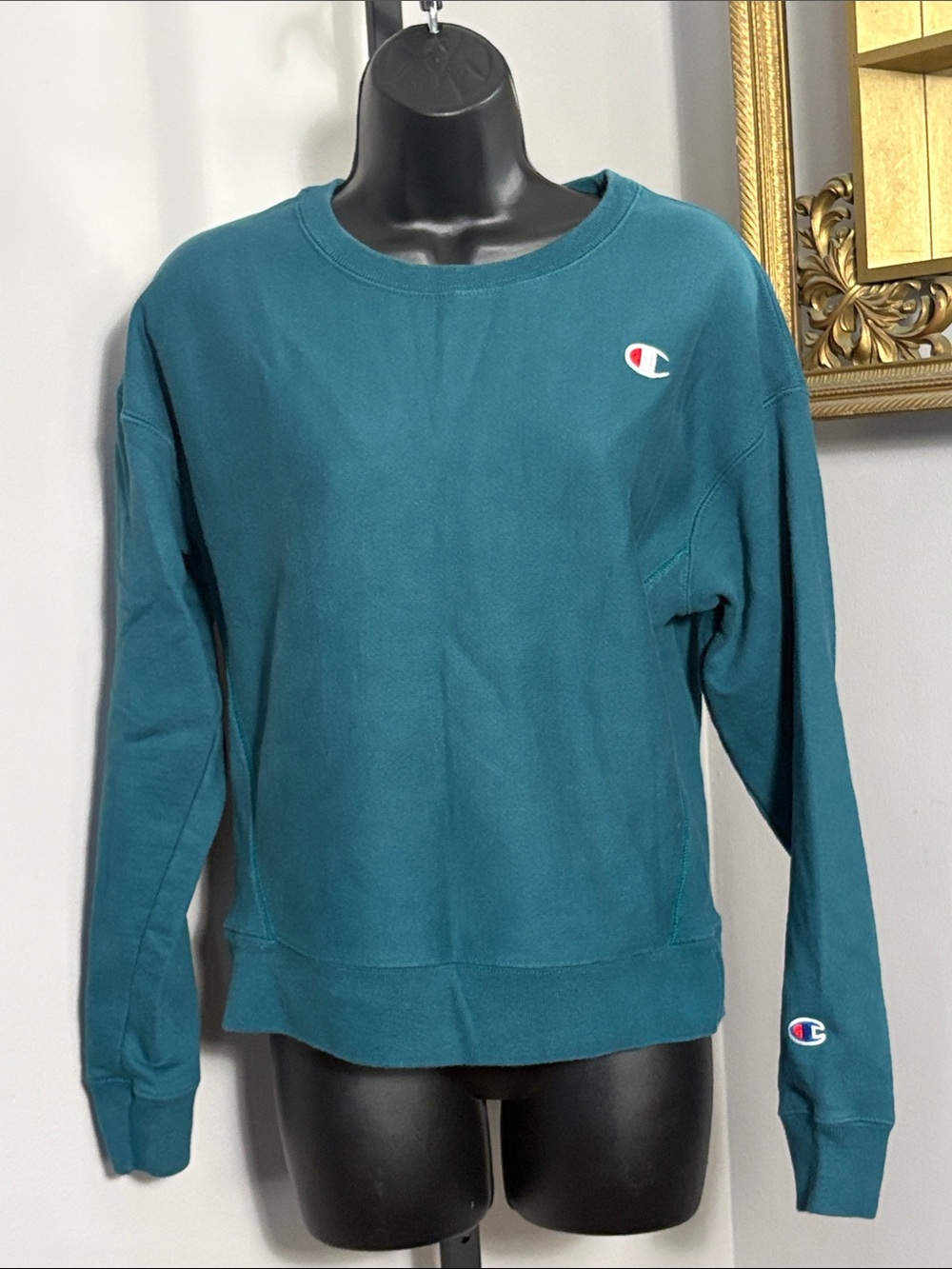 Champion Reverse Weave Medium Teal Crewneck Sweatshirt with Logo